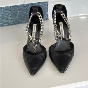 Manolo Blahnik Black and Silver Heels